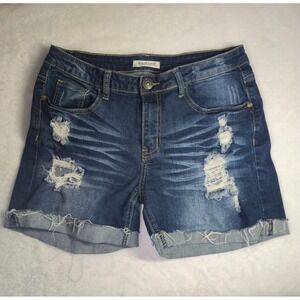 Machine Jeans Womens Distressed Dark Wash Denim Shorts Raw Hem Size 30 Waist